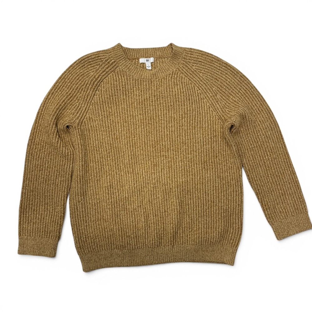 BP Nordstrom Ribbed Knit Sweater Mustard Tan Marl Raglan Crew Neck Womens Small